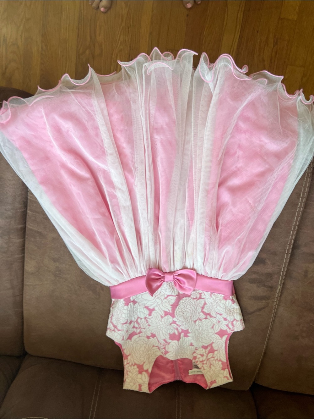 Bonnie Jean Pink and White Tulle Mermaid Romper with Bow